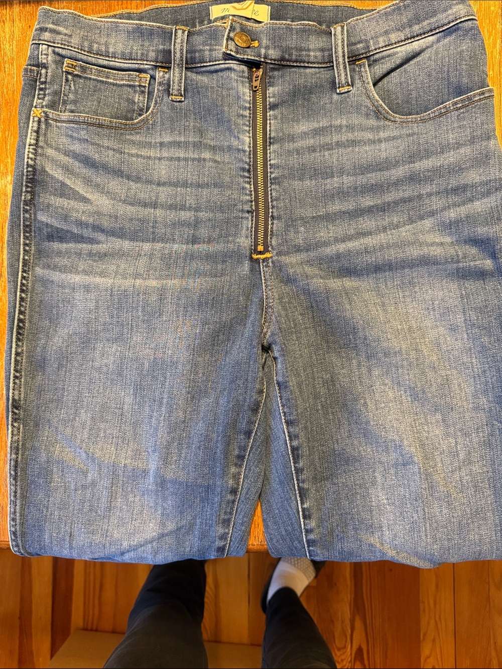 Madewell High-Rise Blue Denim Roadtripper Jeans with Front Zip